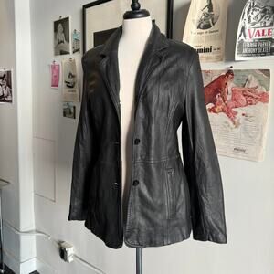 90s genuine leather blazer jacket